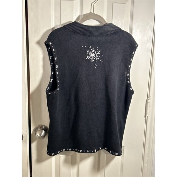 Women's STUDIO JOY Holiday Zip Up Sweater Vest ~ Black White Snowflakes Size XL - Picture 6 of 7